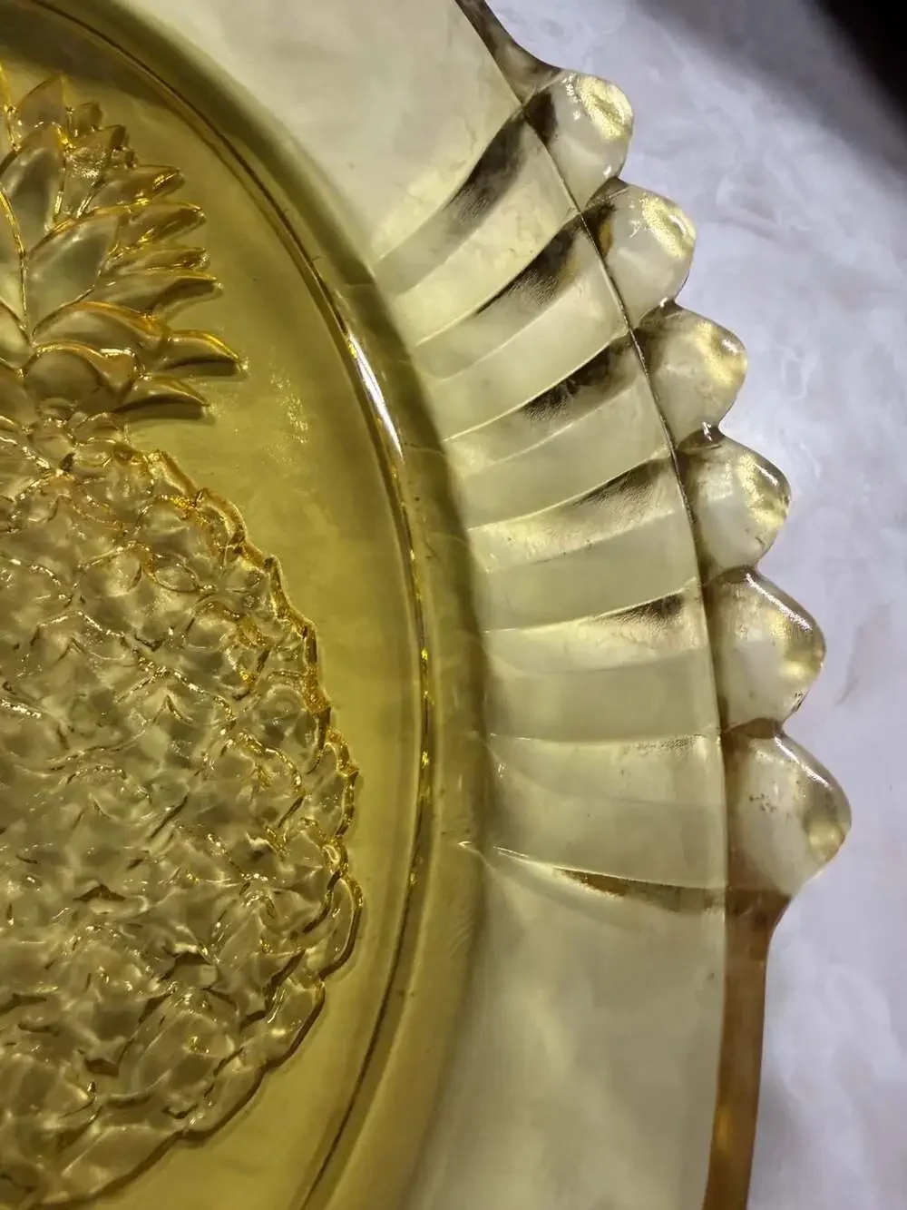 Tiara Indiana Glass Yellow Mist Pineapple Oval Serving Bowl